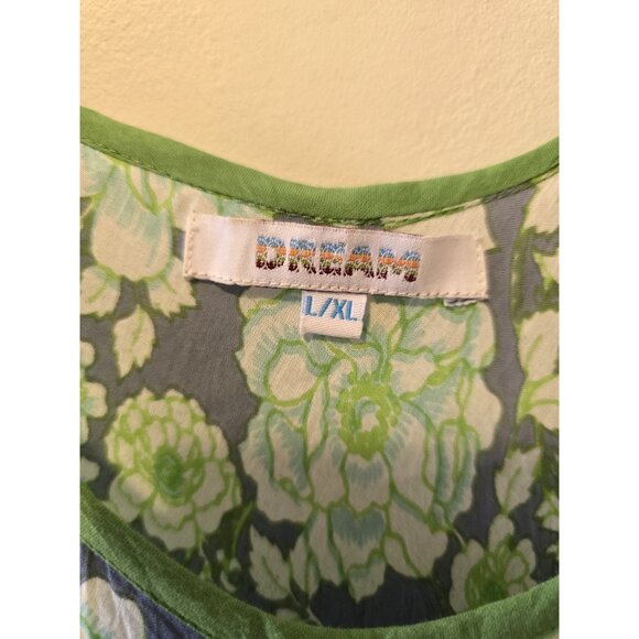 Green Floral Maxi Dress Italian Sleeveless Pockets Boho Tiered Garden Fairy Sz L - Picture 8 of 8